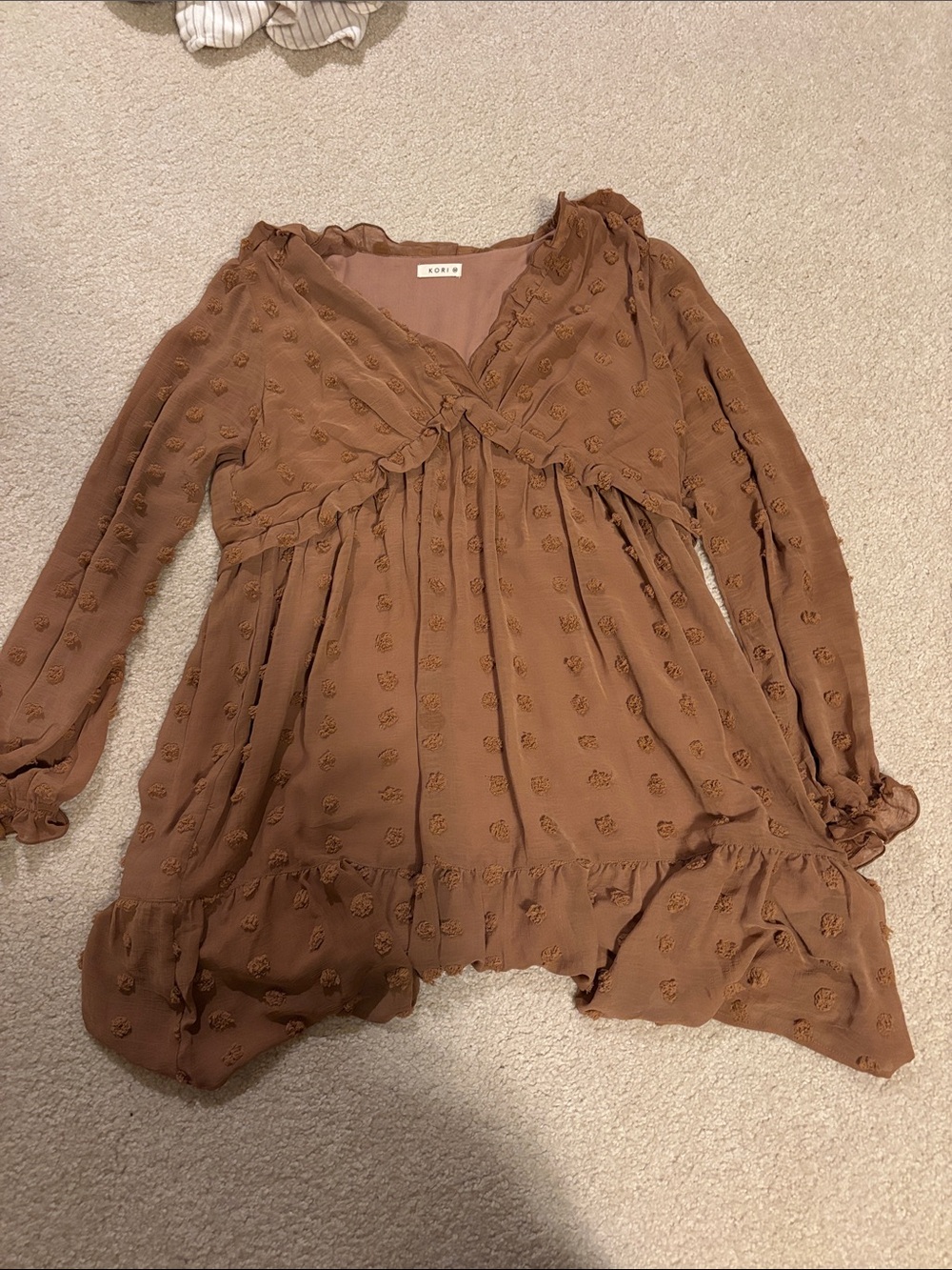 Kori Rust Brown Textured Ruffle Empire-Waist Tunic